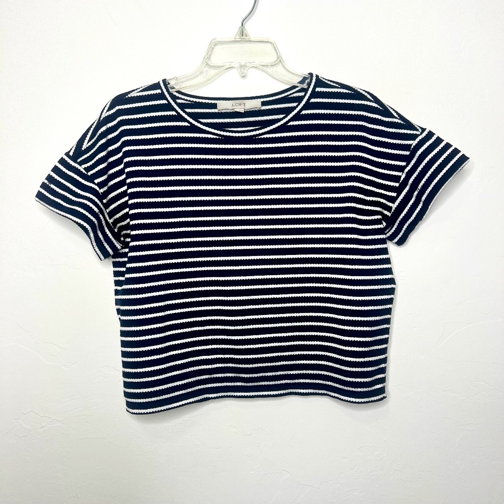 Loft Navy and White Wavy Striped Top Nautical Coastal